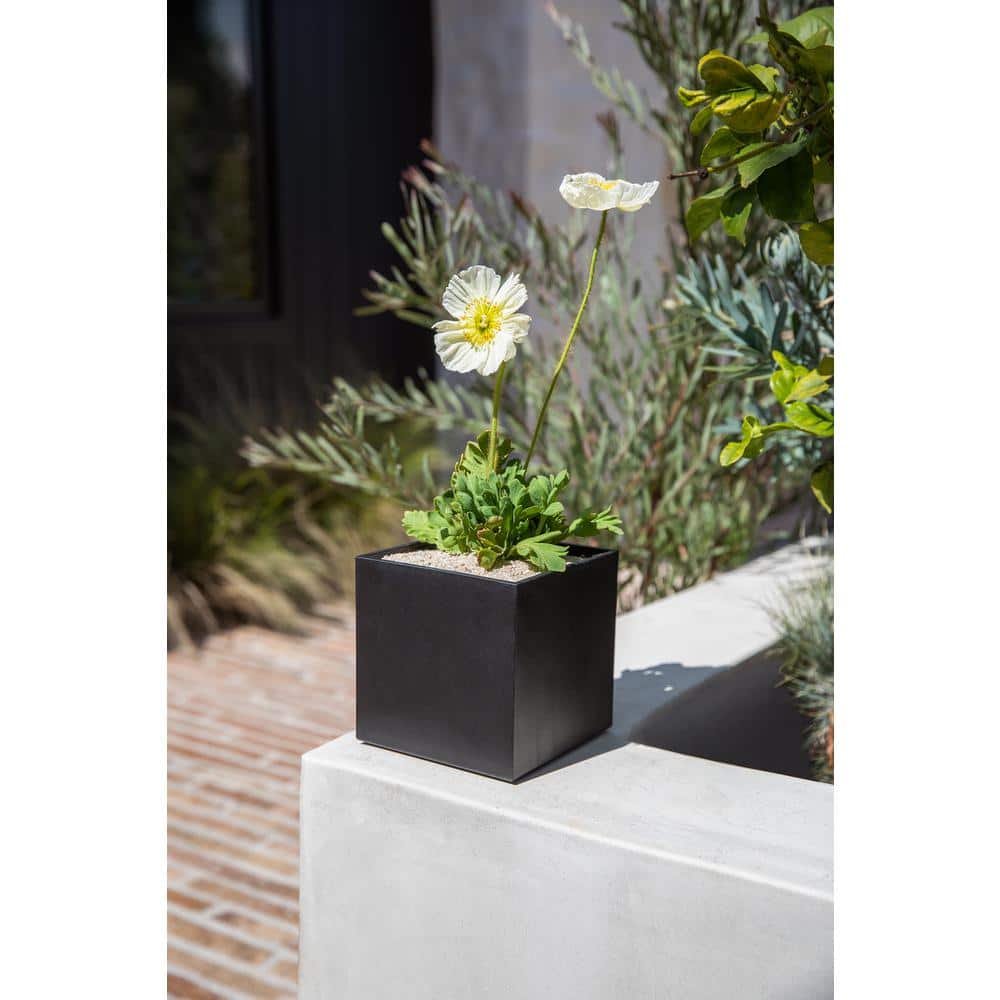 Veradek 5" Black Plastic-Stone Cube Planter Set