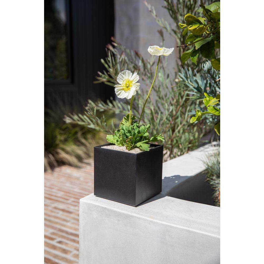 Compact Black Plastic-Stone Composite Cube Planter, 5 Inch