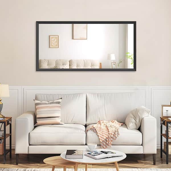 60 in. W x 30 in. H Rectangular Framed Wall Bathroom Vanity Mirror in Black