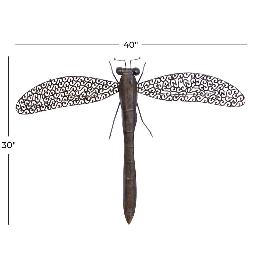 Brown Metal Dragonfly Wall Sculpture with Filigree Wings