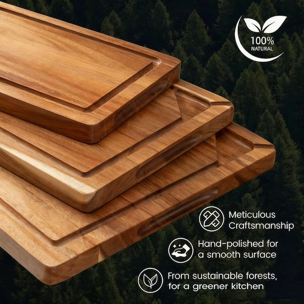 Numhew 3-Piece Acacia Wood Cutting Board Set with with Built-In