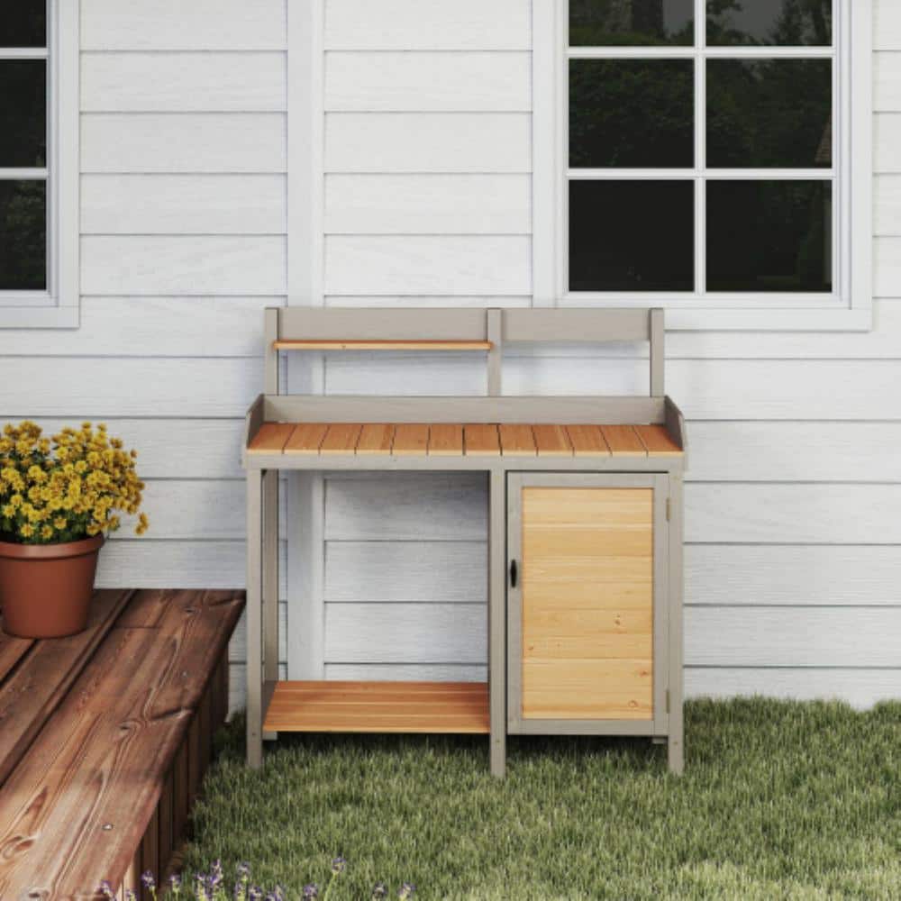 Outdoor Garden Potting Bench Table Work Bench Wooden Tabletop