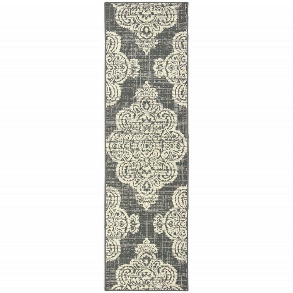 Gray, Ivory 2 ft. x 8 ft. Loomed Oriental Polypropylene Rectangle Indoor/Outdoor Area Rug price history on PriceWatchPro