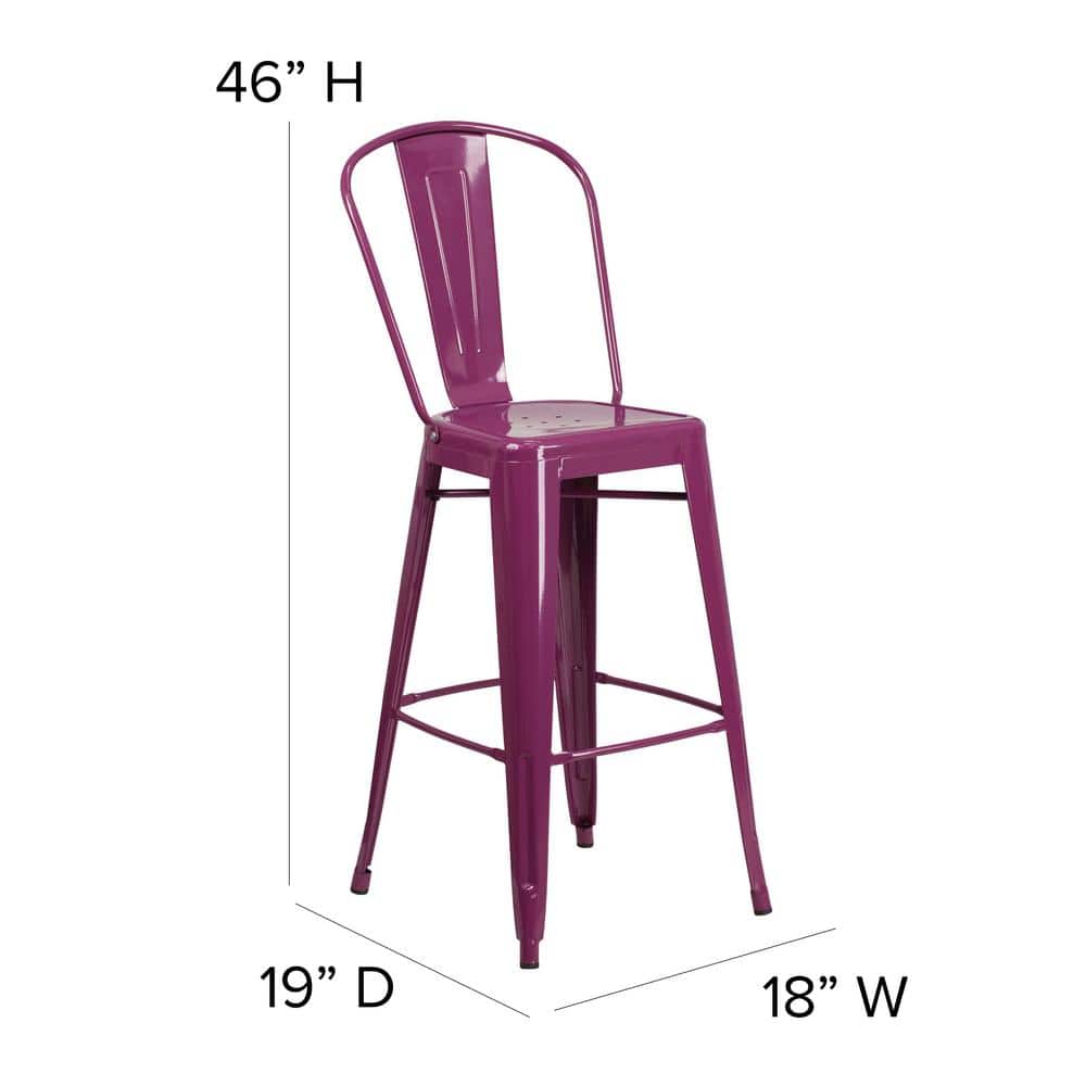 Purple Metal 30" High Indoor-Outdoor Barstool with Back