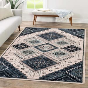 Poway White/Navy 8 ft. x 10 ft. Geometric Medallion Indoor Area Rug