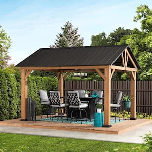 Bellagio Outdoor Patio 11 ft. x 13 ft. Wooden Frame Gable Roof Backyard Hardtop Gazebo Pavilion with Ceiling Hook
