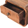 View of the brown solid wood nightstand with the drawer open.