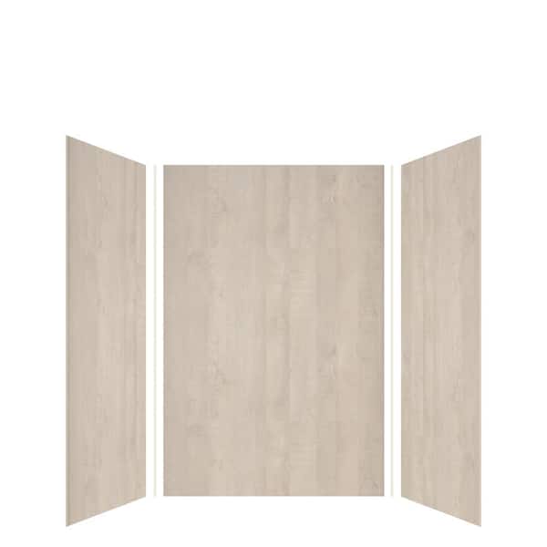 Transolid Expressions 48 in. x 48 in. x 72 in. 3-Piece Easy Up Adhesive Alcove Shower Wall Surround in Bleached Oak