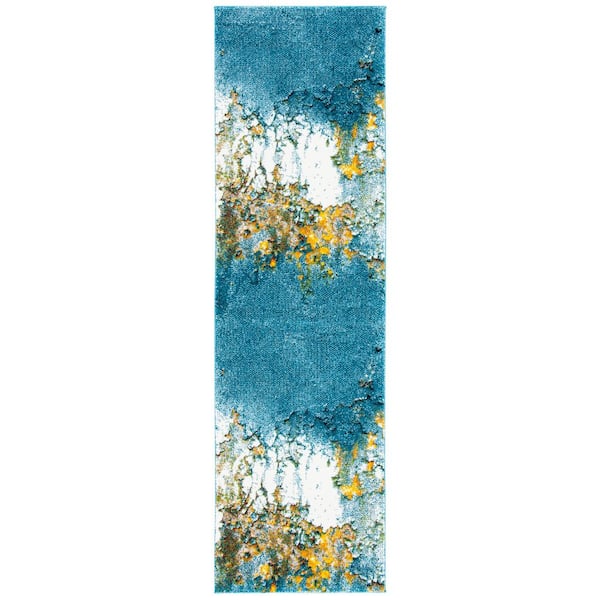 Glacier 2 ft. x 14 ft. Blue/Gold Abstract Geometric Runner Rug