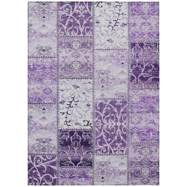 Purple 10 ft. x 14 ft. Woven Plaid Polyester Rectangle Indoor / Outdoor Area Rug
