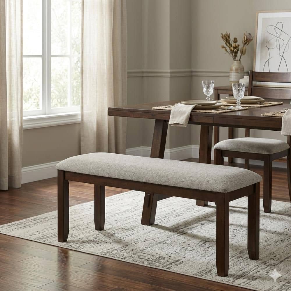 Moonstone Gray and Brown 42.5 in. Backless Bedroom Bench with Tapered Legs