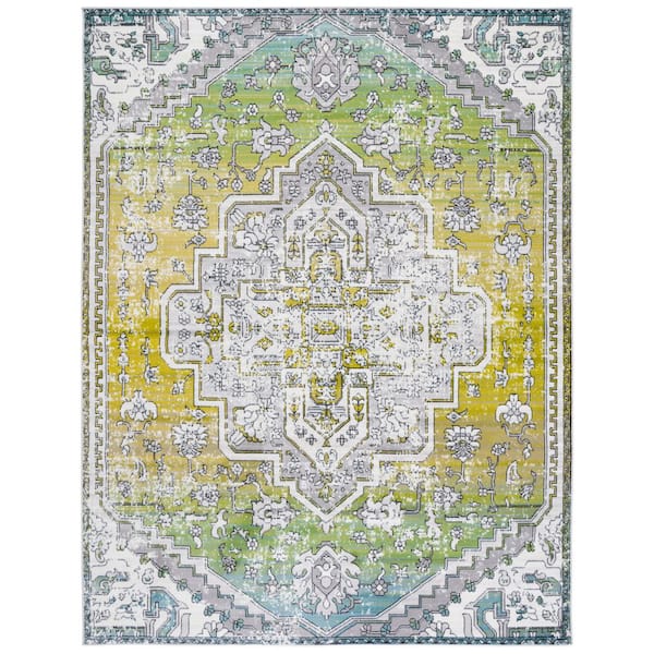 Skyler 9 ft. x 12 ft. Green/Ivory Ornate Overdyed Area Rug