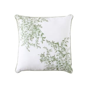 Bedford Embroidered Green Cotton Square Throw Pillow