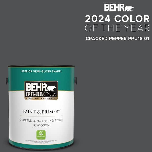 BEHR PREMIUM PLUS 1 gal. #PPU18-01 Cracked Pepper Semi-Gloss Enamel Low Odor Interior Paint & Primer