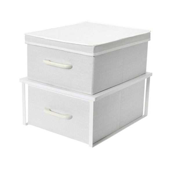 HOUSEHOLD ESSENTIALS Set of 2 White Stacking Cube Storage Bins with Laminate Top
