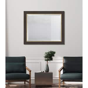 Medium Rectangle Brown Beveled Glass Casual Mirror (33.5 in. H x 27.5 in. W)