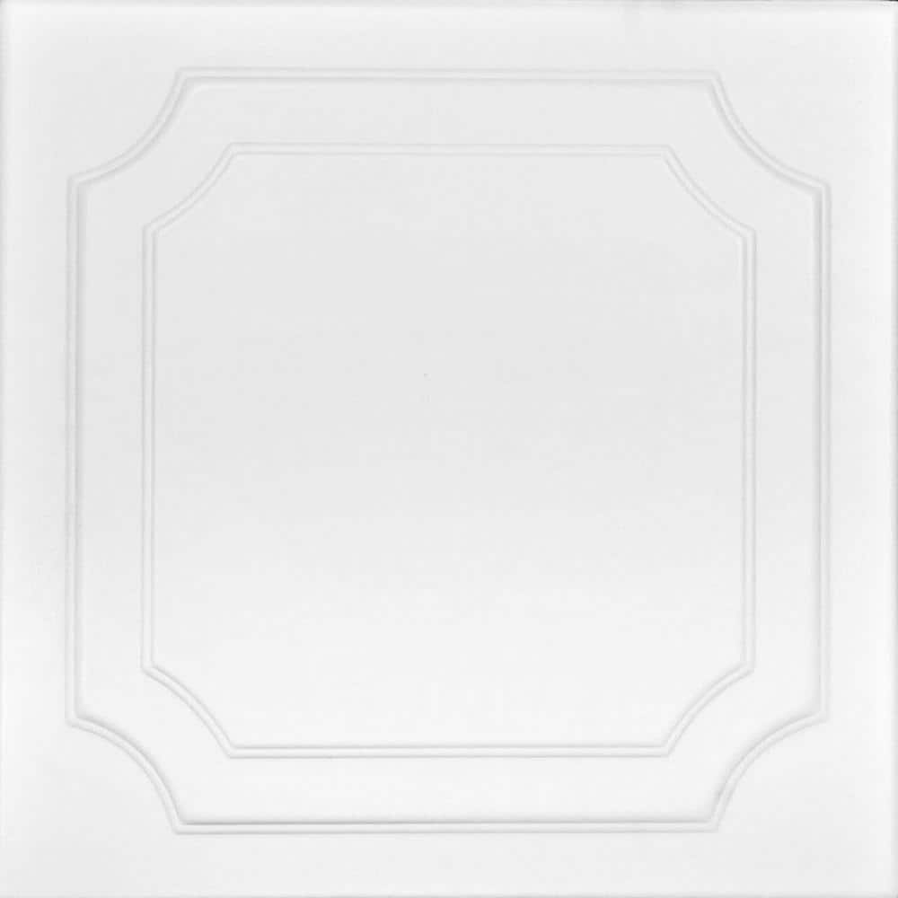Virginian Plain White 1.6 ft. x 1.6 ft. Decorative Foam Glue Up Ceiling Til