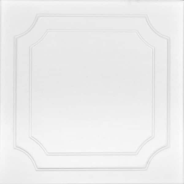 Virginian Plain White 1.6 ft. x 1.6 ft. Decorative Foam Glue Up Ceiling Tile (259.2 sq. ft./Case)