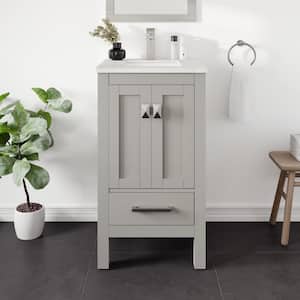 London 20 in. W x 18 in. D x 34 in. H Bathroom Vanity in Gray with White Carrara Marble Top with White Sink
