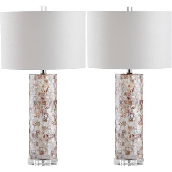 SAFAVIEH Boise 28.9 in. Cream Shell Table Lamp with White Shade (Set of 2)