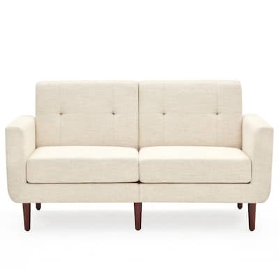 58 in. Beige Button Tufted Upholstered Fabric 2-Seats Loveseats