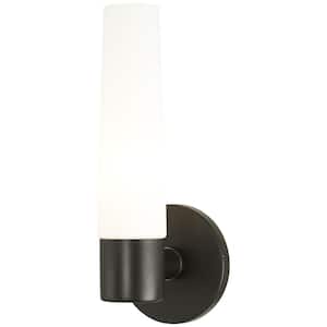Saber 5 in. 1-Light Black Wall Sconce with Etched White Glass Shade