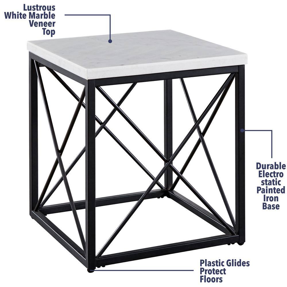 Skyler 26.5'' White Marble Top Square End Table with Black Iron Base