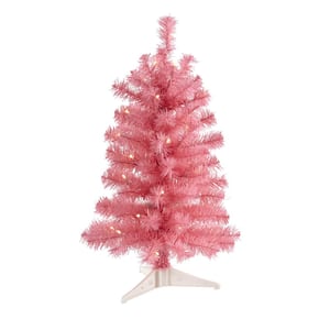 2 ft. Pre-Lit Pink Artificial Christmas Tree with 35 Battery Operated Clear LED Lights