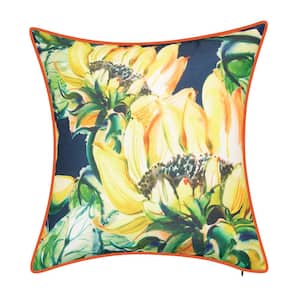 Indoor and Outdoor Sunflower Watercolor Reversible 26 in. x 26 in. Decorative Pillow