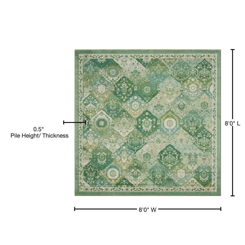 Green Abstract Pattern Square Indoor Rug