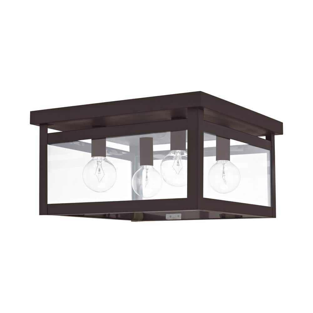 Milford Bronze and Glass 4-Light Ceiling Mount