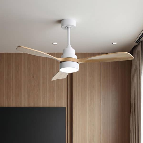 AuraVista 48 in. Indoor Oak Blades Ceiling Fan White Housing with LED Light Bulbs and Remote Control