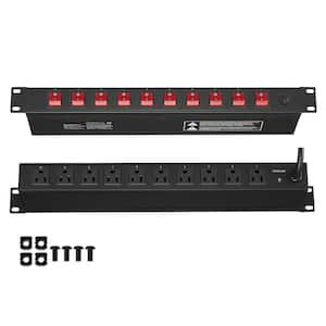 1U PDU, 10-Outlets, Rack Mount Power Strip, Fits Standard 19 in. Server Racks Surge and Overload Protection 110-125-Volt