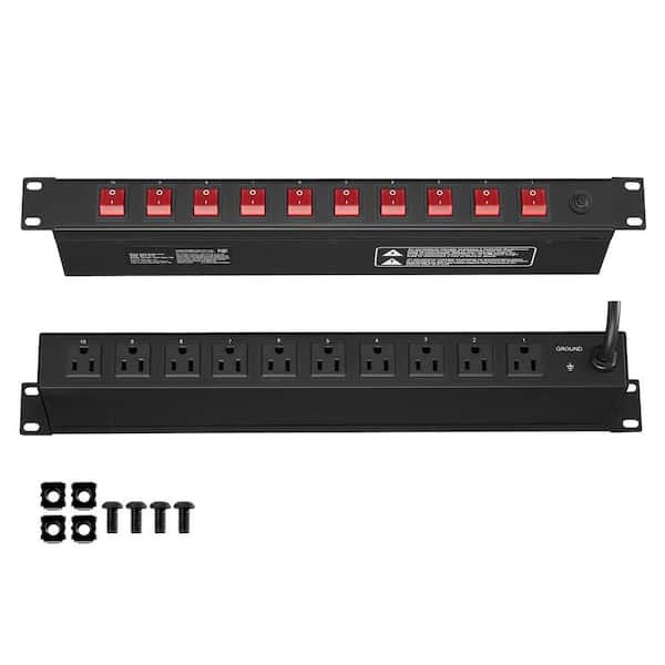 1U PDU, 10-Outlets, Rack Mount Power Strip, Fits Standard 19 in. Server Racks Surge and Overload Protection 110-125-Volt