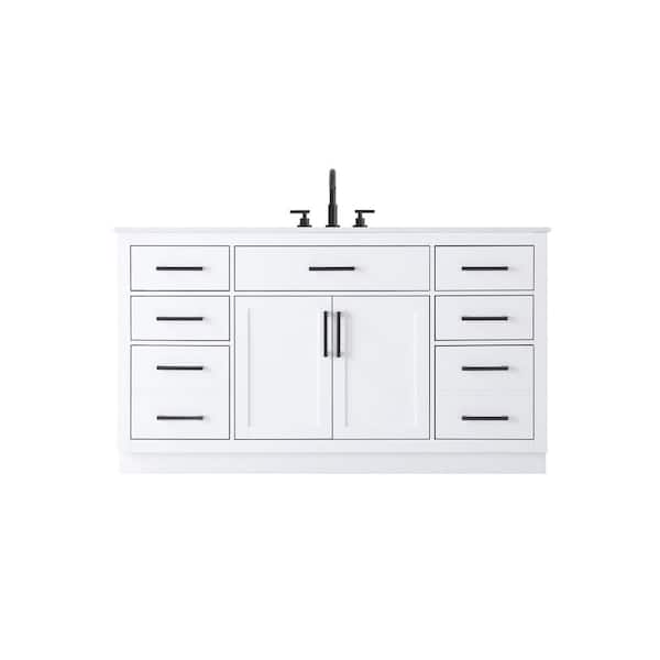60 in. Single Sink White Bath Vanity with White Engineered Marble Top