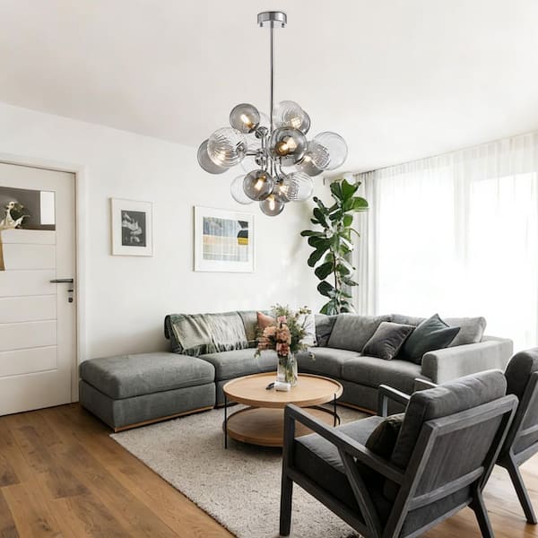 HUOKU Tauvy 8-Light Polished Chrome Bubble Sputnik Cluster Tiered