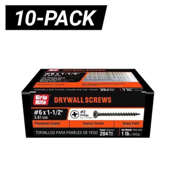 10-Pack #6 x 1-1/2 in. #2 Phillips Bugle Head Coarse Thread Drywall Screws (10 lbs. / 2040-Piece)