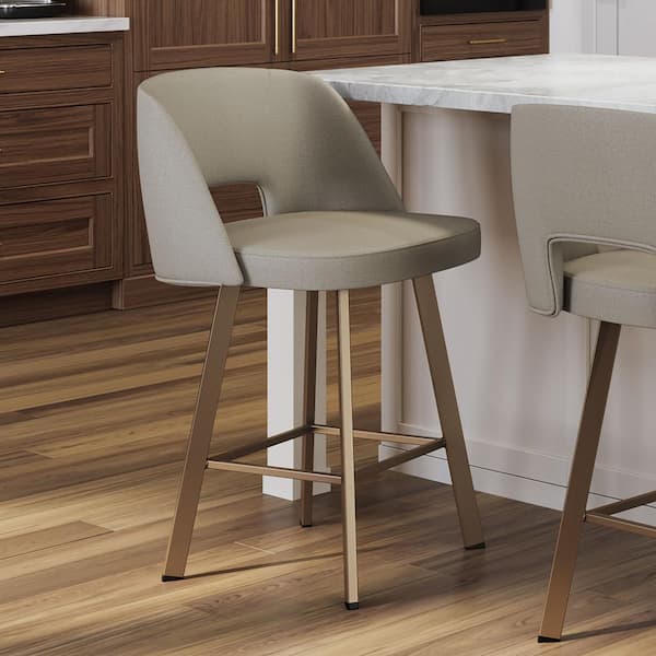 Amisco Maureen 26.38 in. Grey, Beige PVC / Bronze Metal Swivel Counter Stool