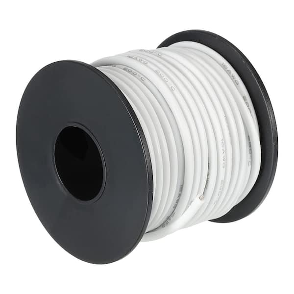 High Temp 50 ft. 18-Gauge/1 White Stranded Tinned Copper TFFN Wire Spool for Model and DIY Wiring