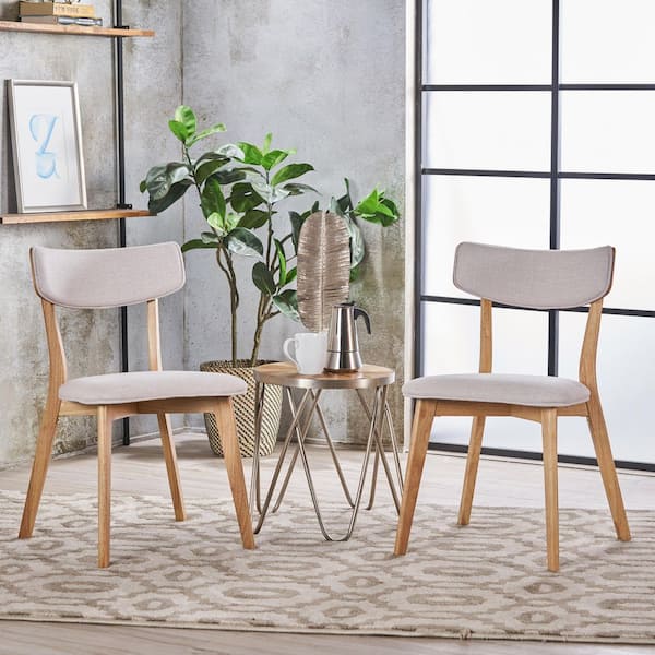 CHRISTOPHER KNIGHT HOME Riley Light Beige Mid Century Modern Fabric Upholstered Dining Chairs with Oak Finished Frame, Solid Wood, (set of 2)