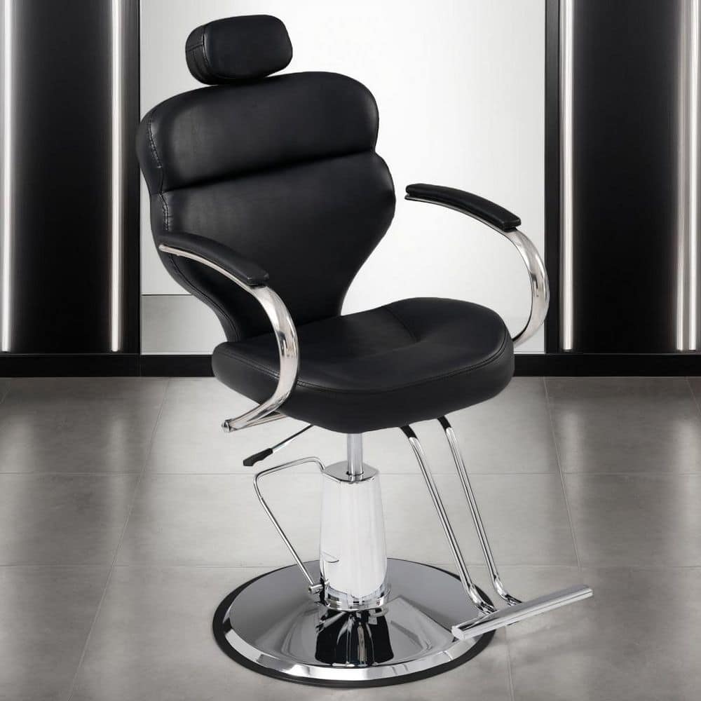 PU Leather Reclining Salon Chair in Black Heavy-Duty Hydraulic Pump 360° S