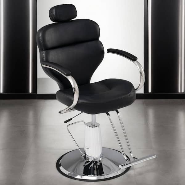PU Leather Reclining Salon Chair in Black Heavy-Duty Hydraulic Pump 360° Swivel Barber Chair Beauty Hair Salon Equipment