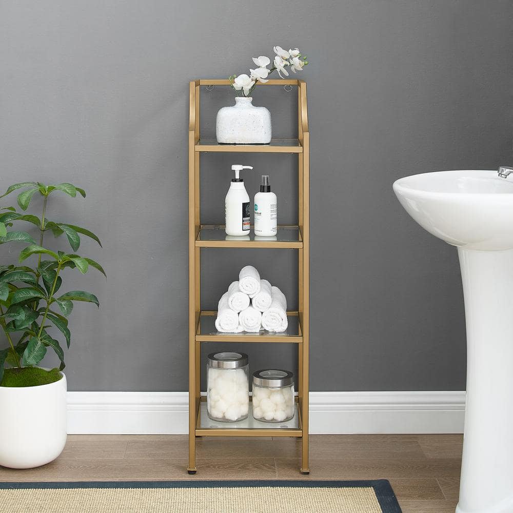 Sleek Soft Gold Steel and Glass 44" Short Etagere for Books