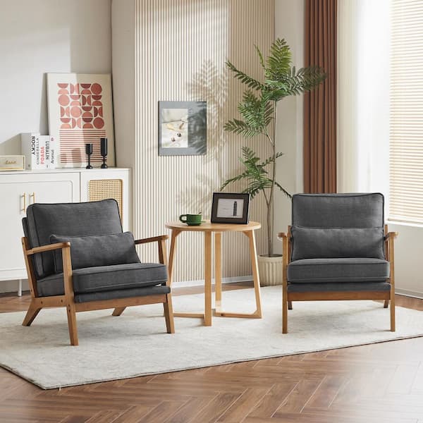 Gray Linen Arm chair (Set of 2) with Wide Armrest