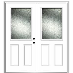 MMI DOOR 68-in x 80-in Low-e Grilles Between The Glass Primed Fiberglass  Center-hinged Right-Hand Inswing Double Patio Door Brickmould Included in  the Patio Doors department at