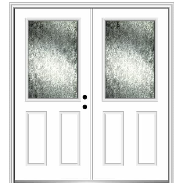 MMI Door Rain Glass 64 in. x 80 in. Left-Hand Inswing 1/2 Lite 2-Panel Primed Prehung Front Door on 6-9/16 in. Frame