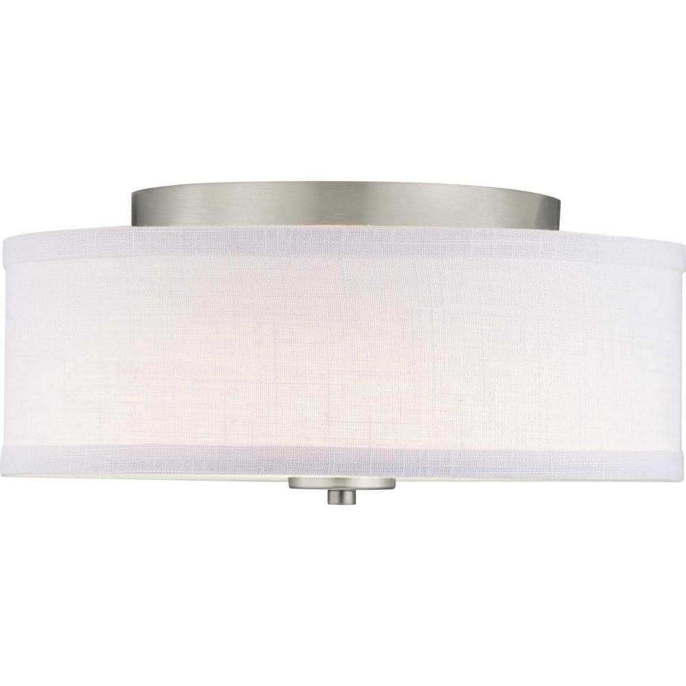 Brushed Nickel LED Drum Flush Mount with Etched Glass
