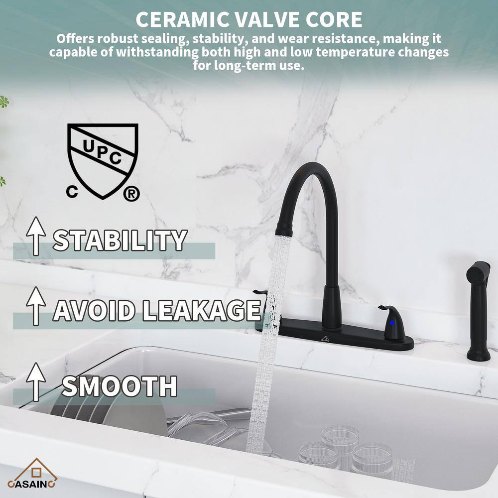 Matte Black Stainless Steel Double Handle Kitchen Faucet with Side Sprayer