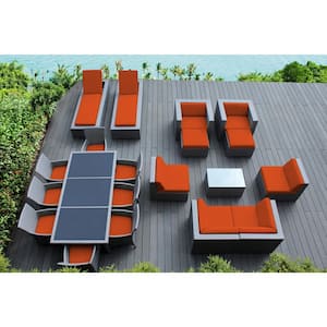 Gray 20-Piece Wicker Patio Combo Conversation Set with Supercrylic Orange Cushions