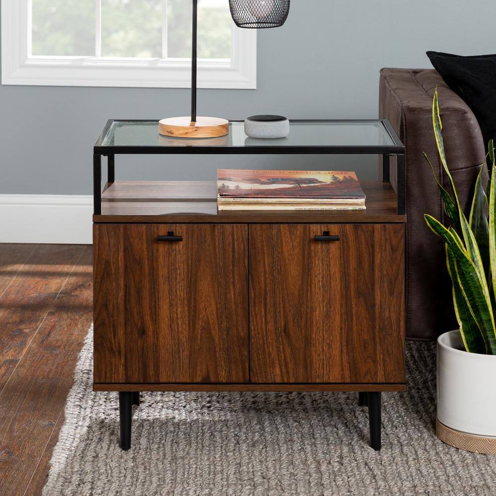 Walker Edison Furniture Company Modern Glass Top 2Door Side Table